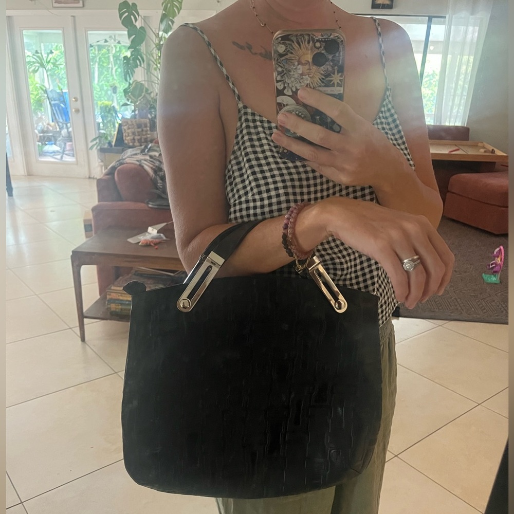 Black Embossed Vintage Leather Handles, Tote, Clutch, Crossbody